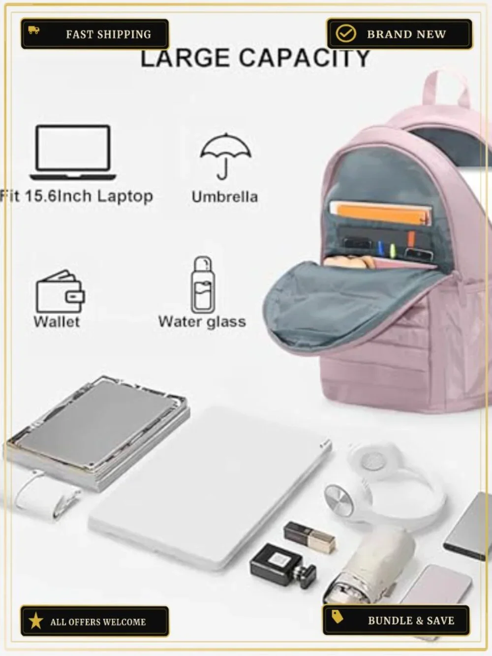 Travel Laptop Backpack for Women Water Resistant Anti-Theft 15.6 Inch